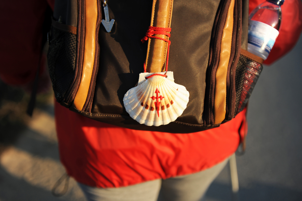 camino scallop shell red pilgrim walker