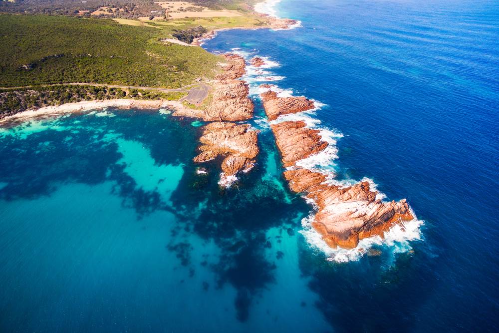 Aerial photograph of Canal Rocks on the Cape to Cape trail